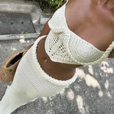 Férias de malha 2 peça terno feminino sexy halter sem mangas sem costas colheita tanque longo quadril pacote saia 2025 férias senhora conjuntos