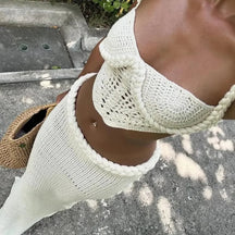 Férias de malha 2 peça terno feminino sexy halter sem mangas sem costas colheita tanque longo quadril pacote saia 2025 férias senhora conjuntos
