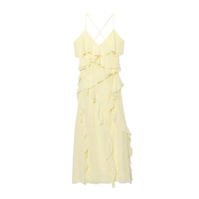Myst & za2025 verão nova moda casual feminina simples e confortável temperamento em camadas vestido suspensor decorativo