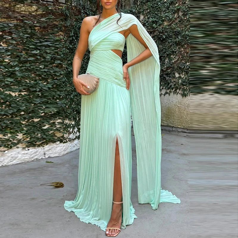 Novo sexy sem alças oco fenda vestido longo mulher verão sólido cintura alta boho maxi vestido senhoras magro plissado sem costas vestido de festa
