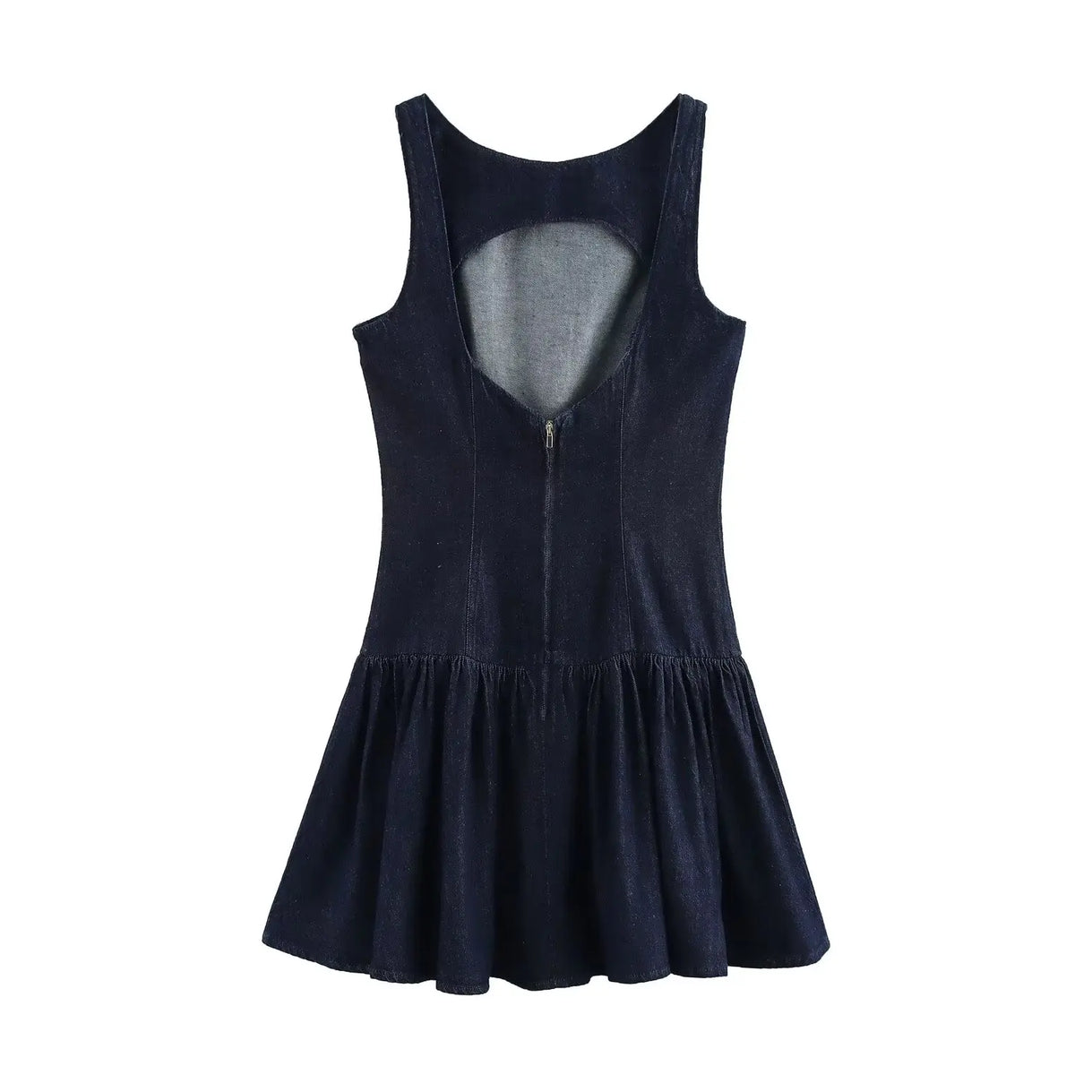 Traf denim vestido para mulheres moda outono inverno em camadas decorativas sem costas mini vestidos francês chique feminino roupas de noite