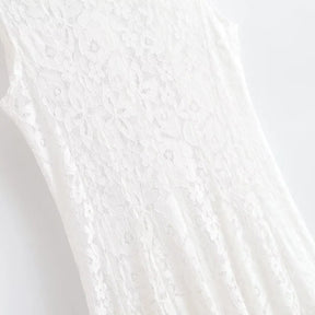 Fairycore impresso vestidos de renda gancho flor oco aberto para trás com zíper sexy vestido elegante para mulher no verão