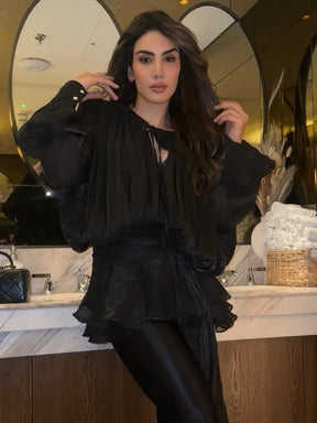 Elegante camada babados sólido cintura alta mini saias define moda feminina rendas até o pescoço blusa plissada ternos 2025 senhora chique outfits