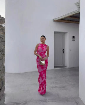 2024 novas mulheres elegantes sem mangas 3d flores vestido de festa bordado malha magro hip pacote feminino fshion maxi vestidos robe