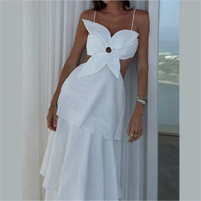PB & ZA2024-Women's tridimensional flor empilhada cinta vestido, vestido de emagrecimento, versátil, sexy, cor sólida, estilo de moda, novo, outono