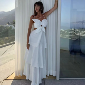 PB & ZA2024-Women's tridimensional flor empilhada cinta vestido, vestido de emagrecimento, versátil, sexy, cor sólida, estilo de moda, novo, outono