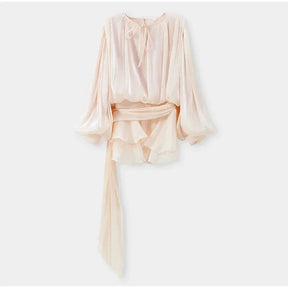 Elegante camada babados sólido cintura alta mini saias define moda feminina rendas até o pescoço blusa plissada ternos 2025 senhora chique outfits