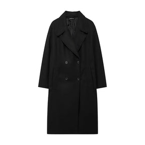 Trafza casaco de inverno para mulher 2024 lapela sólida duplo breasted longo cardigan topo feminino pokcet streetwear mulher novo em outerwear