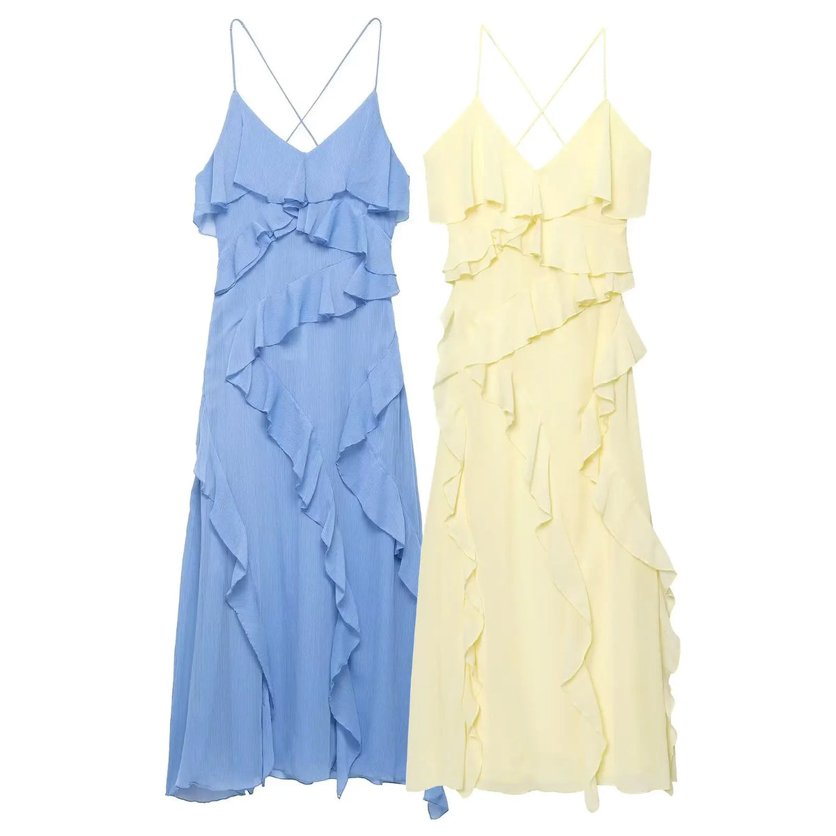 Myst & za2025 verão nova moda casual feminina simples e confortável temperamento em camadas vestido suspensor decorativo