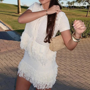 Conjuntos de saia de bainha de borla sólida manga curta lapela topos sexy hip abraçando saias 2 peça conjunto feminino festa streetwear 2025 outfits