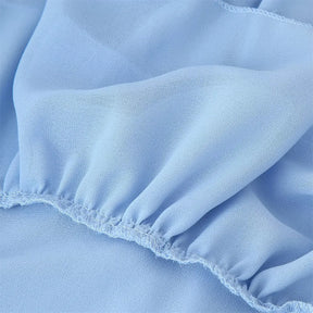 Veithche feminino babados mini vestidos chiffon solto gola alta manga alargamento vestido azul primavera verão 2025 senhora vestidos de férias