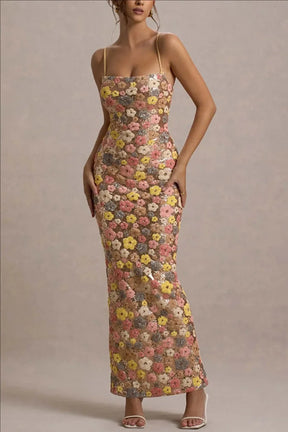 Summ feminino flores lantejoulas retalhos magro festa vestido longo sem alças moda maxi vestido, sexy sem mangas senhoras vestido vestidos