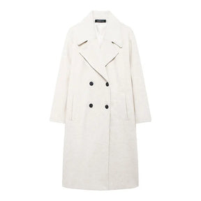 Trafza casaco de inverno para mulher 2024 lapela sólida duplo breasted longo cardigan topo feminino pokcet streetwear mulher novo em outerwear