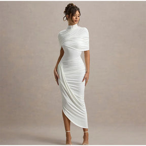 Chic sólido plissado hem retalhos vestidos longos feminino elegante o pescoço mangas completas roupões moda feminina férias high street wear