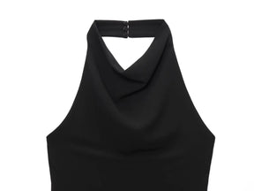 Roupas femininas 2025 verão novo produto estilo doce e picante em camadas decoração halter pescoço colarinho irregular vestido longo