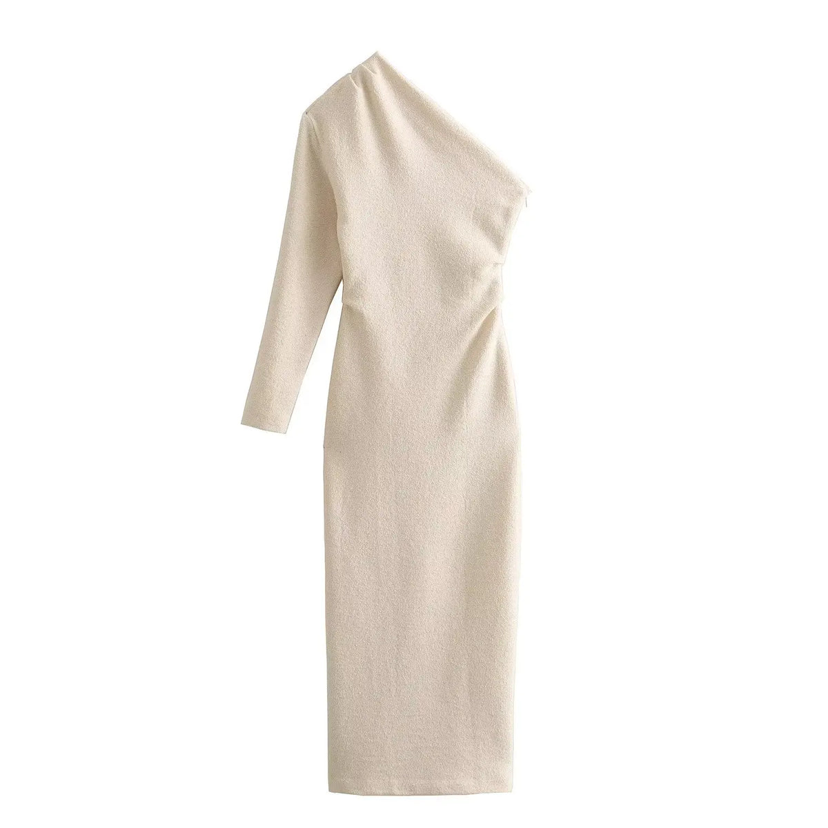 TRAF-Vestido de textura assimétrica para mulheres, cintura alta, fino, Midi sólido, vestidos longos, moda casual, 2023