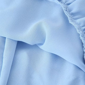 Veithche feminino babados mini vestidos chiffon solto gola alta manga alargamento vestido azul primavera verão 2025 senhora vestidos de férias