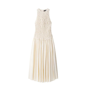 TRAF Vestido de retalhos plissado elástico para mulher Vestido de praia comprido sem mangas O Neck Vest Vestidos de festa para mulher