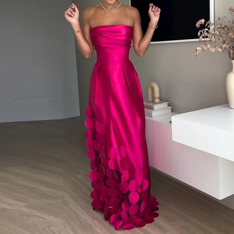 Sexy elegante fora do ombro cetim emendado oco para fora vestido de festa feminino verão sem costas vermelho chique banquete vestidos de noite 2025 novo