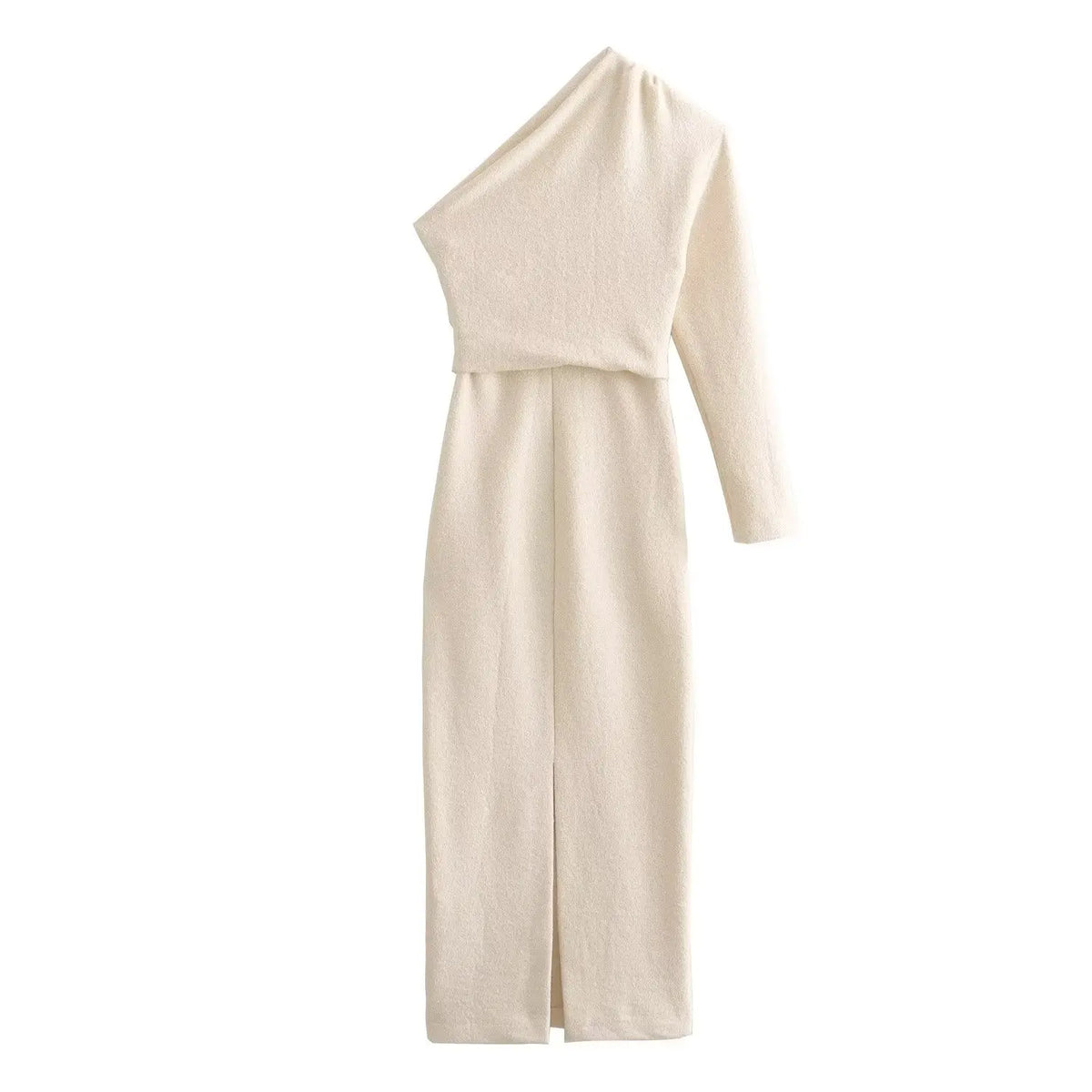 TRAF-Vestido de textura assimétrica para mulheres, cintura alta, fino, Midi sólido, vestidos longos, moda casual, 2023
