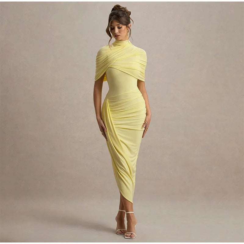 Chic sólido plissado hem retalhos vestidos longos feminino elegante o pescoço mangas completas roupões moda feminina férias high street wear