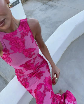 2024 novas mulheres elegantes sem mangas 3d flores vestido de festa bordado malha magro hip pacote feminino fshion maxi vestidos robe