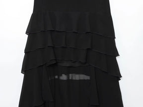 Roupas femininas 2025 verão novo produto estilo doce e picante em camadas decoração halter pescoço colarinho irregular vestido longo